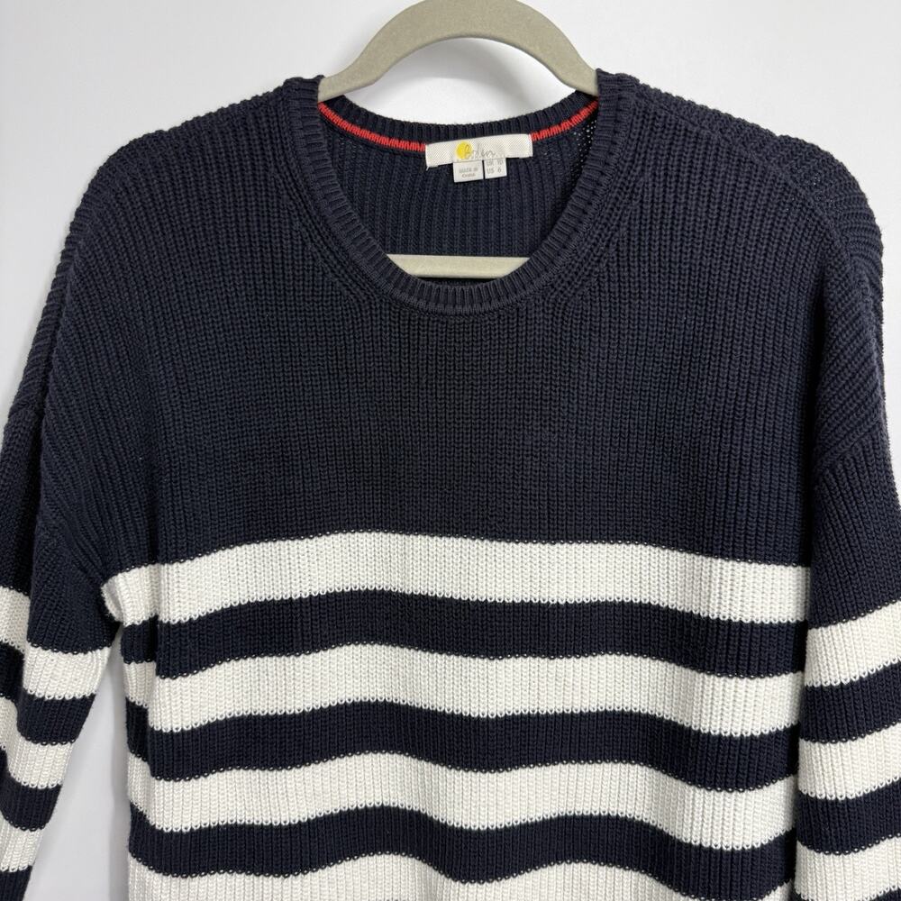 Boden Crewneck Sweater US Size 6 Cotton Ribbed Blue Striped Jumper Nautical Prep - Picture 3 of 10